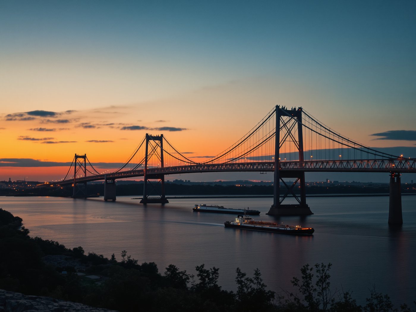 Delaware Memorial Bridge at blue hour