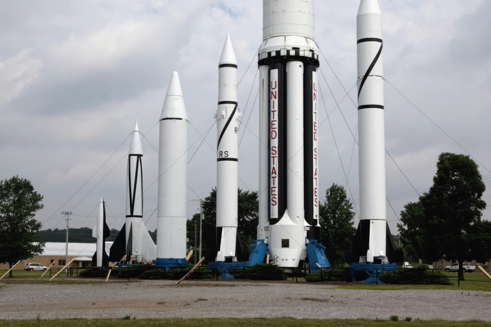 Historic rockets in Rocket Park at Redstone Arsenal in Huntsville, Alabama