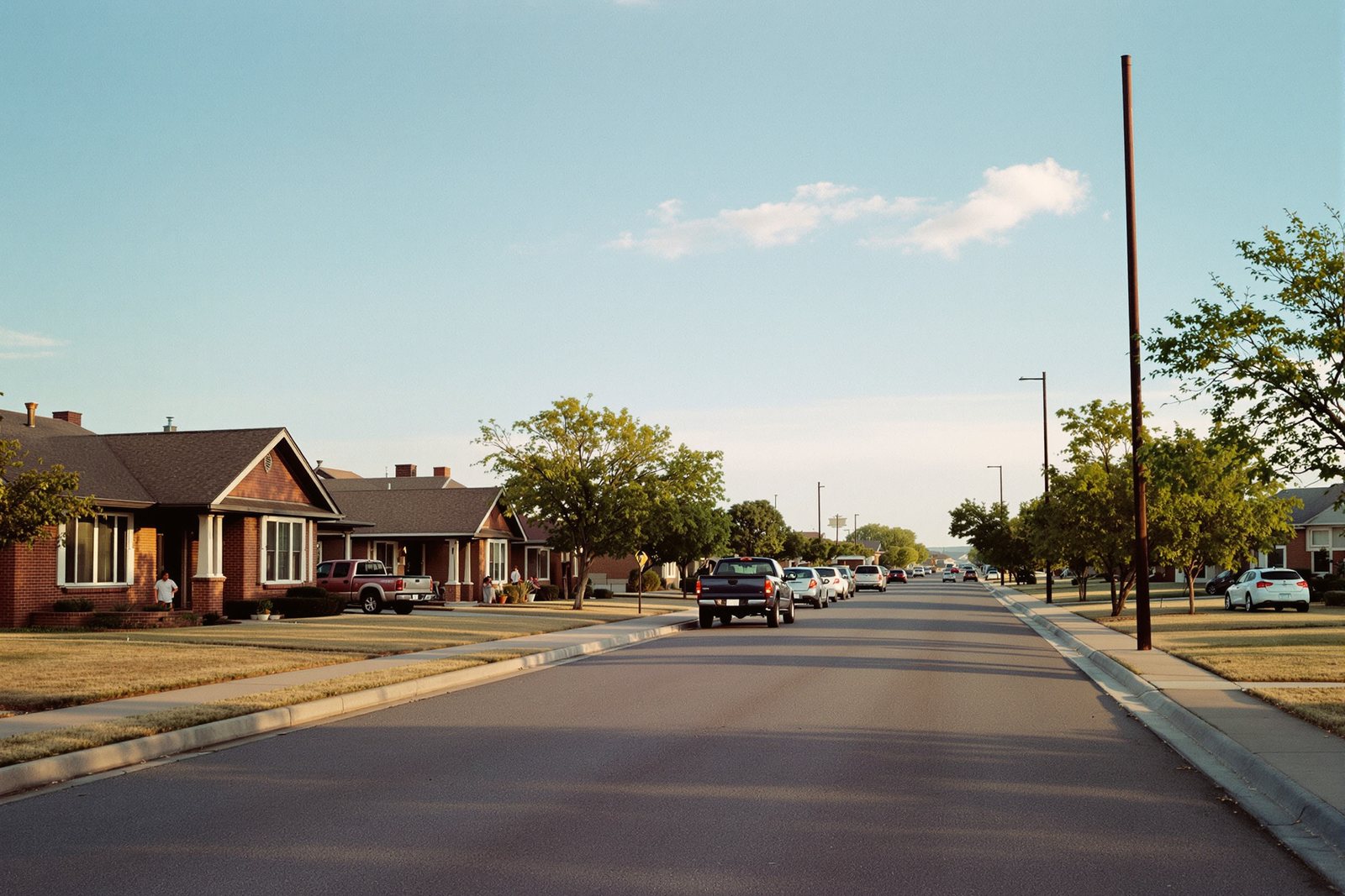 Illustration, not a photo of Midland: a typical residential street on the West Texas plains