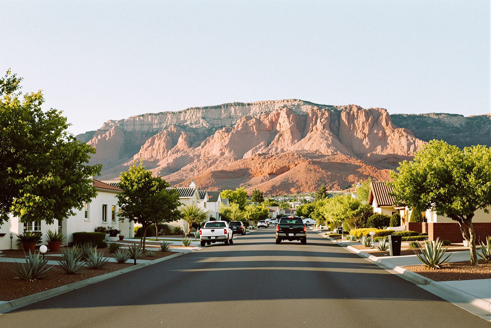 Illustration, not a photo of St. George: a typical residential street in southwestern Utah